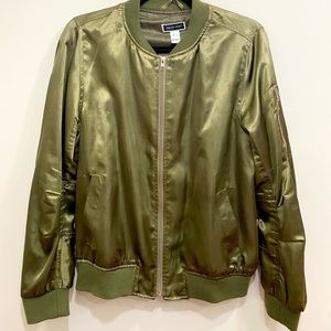 Olive green Silk Bomber Jacket